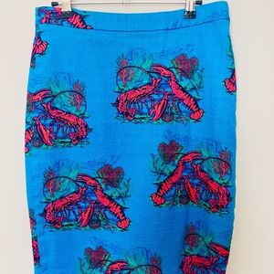 J. Crew Blue and Red Lobster Print Pencil Skirt